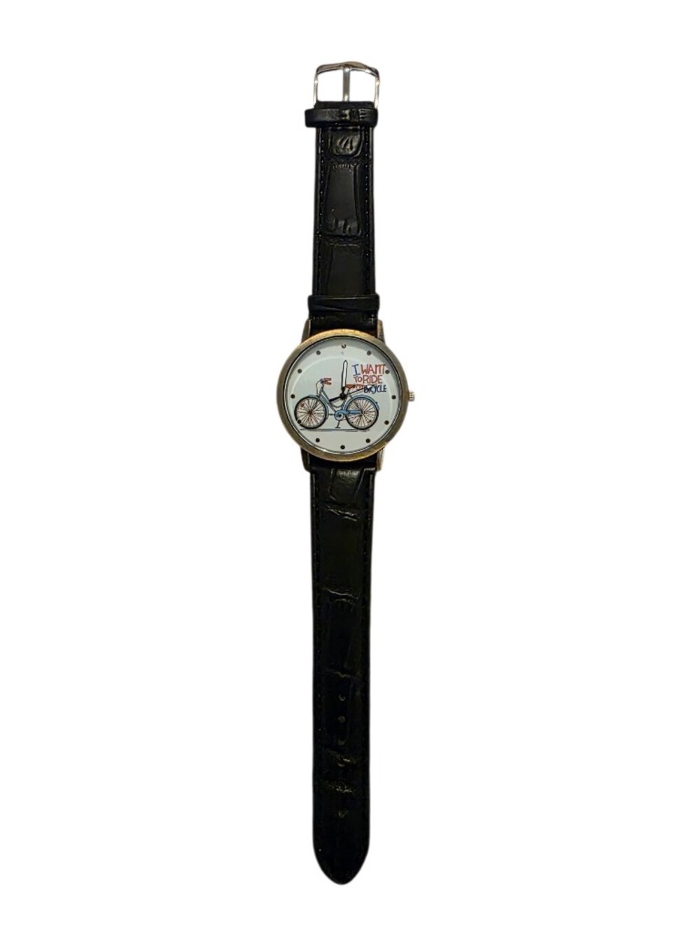 Classic Black Leather Strap Watch with Bicycle Dial - Unisex